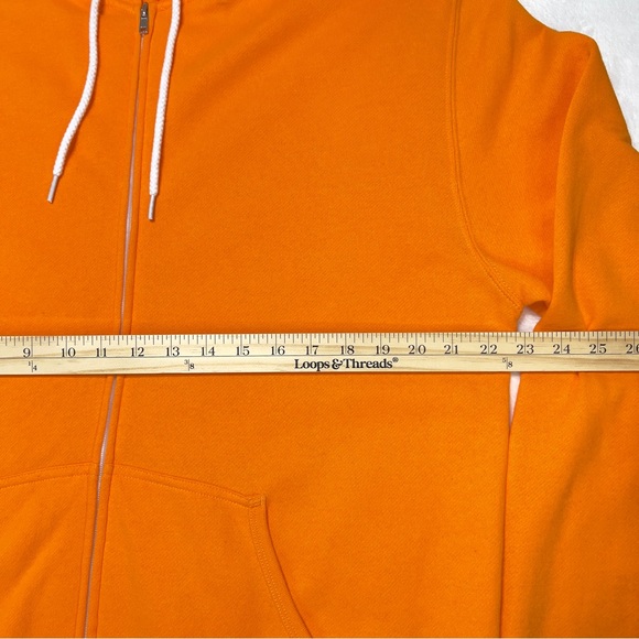 Unisex Lightweight Hoodie Mens L Slim Fit Orange🍊 Full Zip Up White Drawstrings - Picture 7 of 16
